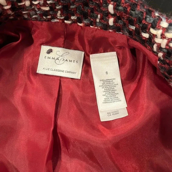 Emma James Basketweave Tweed One Button Blazer Wine Red and Black Womens 6 - Picture 4 of 8